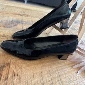 Ferragamo Patent Leather Black Silver Heels Pumps Heels Size 10.5